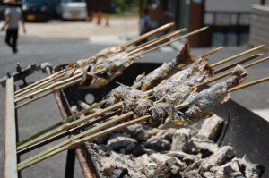 捕れたてのやまめは炭火焼に